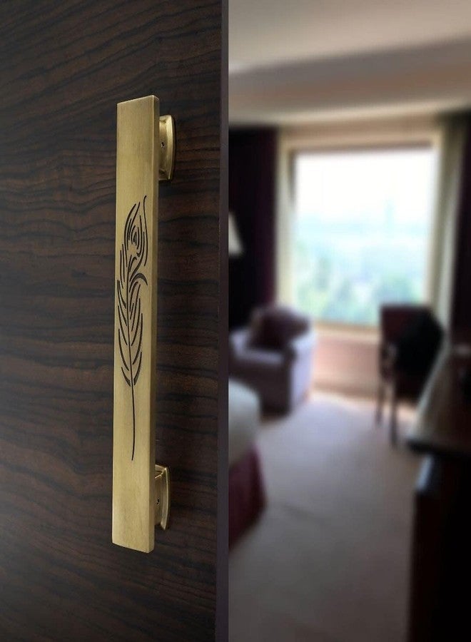 إنديد مجموعة مقابض أبواب مربعة تقليدية من الألومنيوم بلمسة نهائية عتيقة من النحاس الأصفر للباب الرئيسي (12 بوصة، عبوة من قطعتين) - Image 2